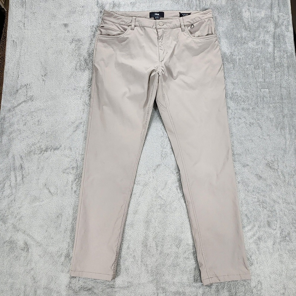 TRUE Linkswear Pants Mens 36x32 Beige All Day Slim Tapered 5 Pocket Chino Golf‎